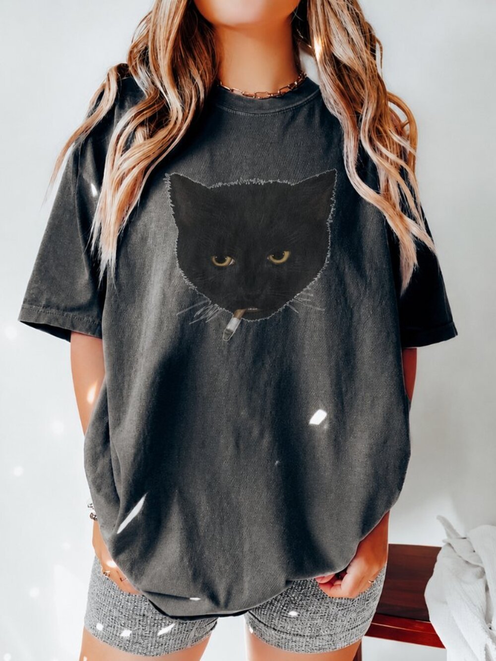 Y2K Smoking Cat Graphic Tee, Edgy Meme Vintage Aesthetic Shirt